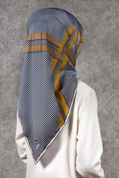 Twill Çizgili Pötikareli Çizgili Desenli Haki Yeşili - Fıstık Yeşili Renkli 90x90 Eşarp (İpek İçermez) ürün görseli 1