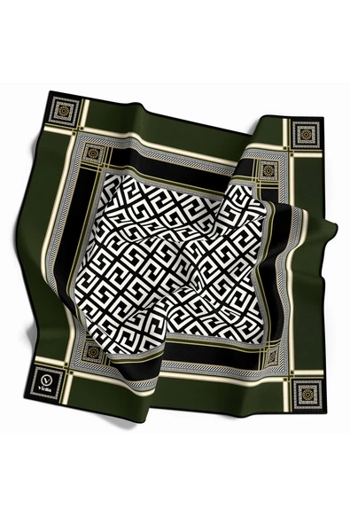 Twill Antik Desenli Zümrüt Yeşili Renkli 90x90 Eşarp (İpek İçermez) Kenar Dikiş Şekli El Dikişli ürün görseli 1