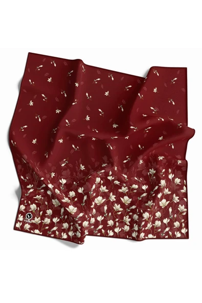 Twill Çıtır Çiçek Desenli Bordo Renkli 90x90 Eşarp (İpek İçermez) Kenar Dikiş Şekli El Dikişli ürün görseli 1