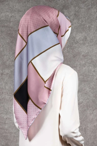 Twill Geometrik Desenli Bakır - Bej Renkli 90x90 Eşarp (İpek İçermez) Kenar Dikiş Şekli El Dikişli ürün görseli 1