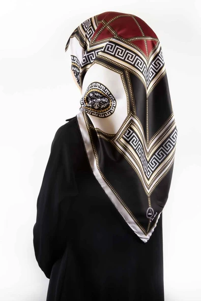 Twill Barok Desenli Bordo Renkli 90x90 Eşarp (İpek İçermez) Kenar Dikiş Şekli El Dikişli ürün görseli 1