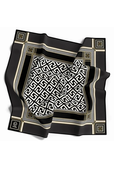 Twill Antik Desenli Füme Renkli 90x90 Eşarp (İpek İçermez) Kenar Dikiş Şekli El Dikişli ürün görseli 1