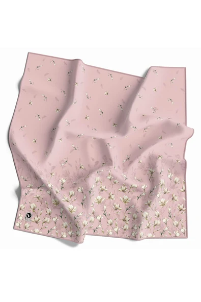 Twill Çıtır Çiçek Desenli Pudra Renkli 90x90 Eşarp (İpek İçermez) Kenar Dikiş Şekli El Dikişli ürün görseli 1