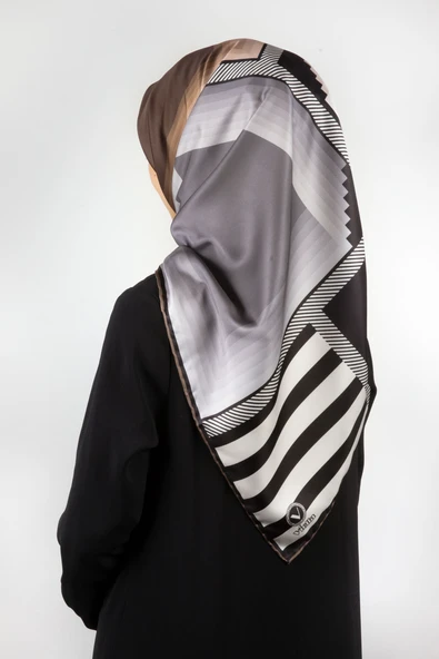 Twill Geometrik Desenli Vizon Renkli 90x90 Eşarp (İpek İçermez) Kenar Dikiş Şekli El Dikişli ürün görseli 1