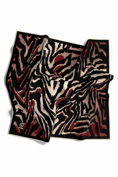 Kristal Zebra Desenli Bordo - Siyah Renkli 90x90 Eşarp (İpek İçermez) Kenar Dikiş Şekli El Dikişli ürün görseli 1