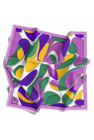 Twill Soyut Geometrik Desenli Llila - Petrol Yeşili Renkli 90x90 Eşarp (İpek İçermez) Dikim Şekli : El Dikişi ürün görseli 1
