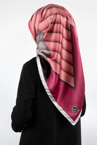 Rayon Zikzak Çizgi Desenli Pembe Renkli 90x90 Eşarp (İpek İçermez) Dikim Şekli : El Dikişi ürün görseli 1