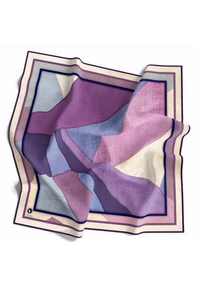 Twill Geometrik Desenli Mor Renkli 90x90 Eşarp (İpek İçermez) Kenar Dikiş Şekli El Dikişli ürün görseli 1