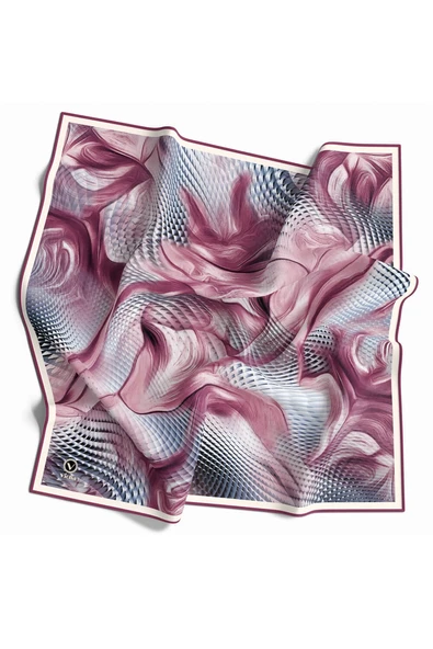 Twill Geometrik Ve Dalga Desenli Pembe Renkli 90x90 Eşarp (İpek İçermez) Dikim Şekli : El Dikişi ürün görseli 1