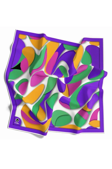 Twill Soyut Geometrik Desenli Mor - Buz Mavisi Renkli 90x90 Eşarp (İpek İçermez) Dikim Şekli : El Dikişi ürün görseli 1