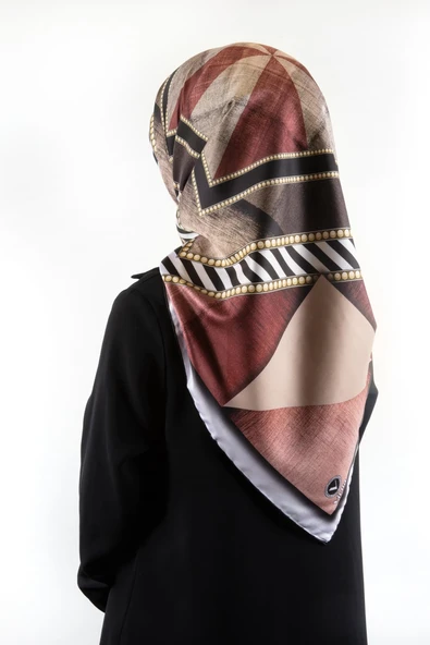 Twill Eskitme Desenli Bordo Renkli 90x90 Eşarp (İpek İçermez) Kenar Dikiş Şekli El Dikişli ürün görseli 1