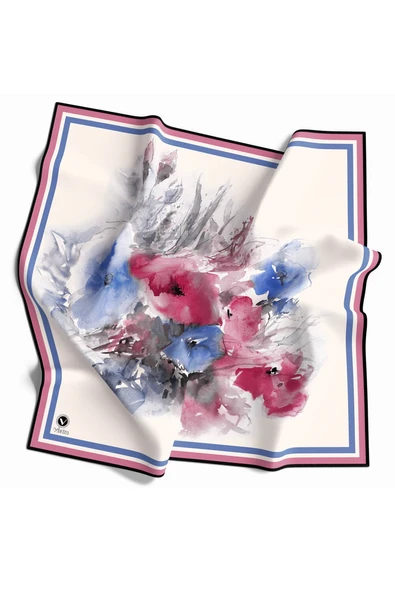 Rayon Zincir Desenli Pembe Renkli 90x90 Eşarp (İpek İçermez) Kenar Dikiş Şekli El Dikişli ürün görseli 1