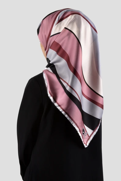 Rayon Modern Dalgalı Çizgi Desenli Pudra Renkli 90x90 Dikim Şekli : El Dikişi Eşarp (İpek İçermez) ürün görseli 1
