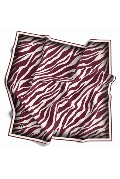 Kristal Zebra Desenli Krem - Mürdüm Renkli 90x90 Eşarp (İpek İçermez) Dikim Şekli : El Dikişi ürün görseli 1