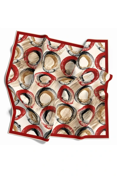 Twill Geometrik Fırça Darbesi Desenli Kırmızı Renkli 90x90 Eşarp (İpek İçermez) Kenar Dikiş Şekli El Dikişli ürün görseli 1