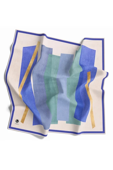 Twill Geometrik Desenli İndigo Renkli 90x90 Eşarp (İpek İçermez) Kenar Dikiş Şekli El Dikişli ürün görseli 1