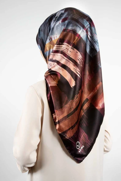 Rayon Fırça Darbeli Batik Desenli Mürdüm Renkli 90x90 Eşarp (İpek İçermez) Dikim Şekli : El Dikişi ürün görseli 1