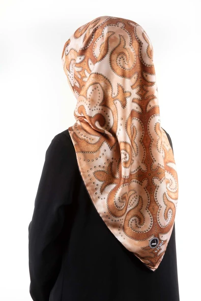 Twill Barok Desenli Taba Renkli 90x90 Eşarp (İpek İçermez) Kenar Dikiş Şekli El Dikişli ürün görseli 1