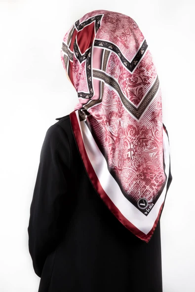 Twill Geometrik Desenli Bordo Renkli 90x90 Eşarp (İpek İçermez) Kenar Dikiş Şekli El Dikişli ürün görseli 1