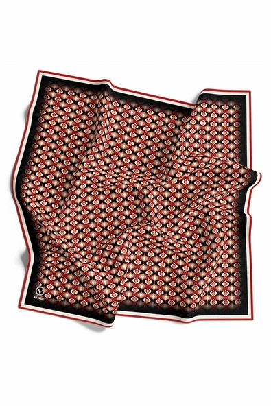 Twill Çıtır Desenli Kırmızı Renkli 90x90 Eşarp (İpek İçermez) Kenar Dikiş Şekli El Dikişli ürün görseli 1