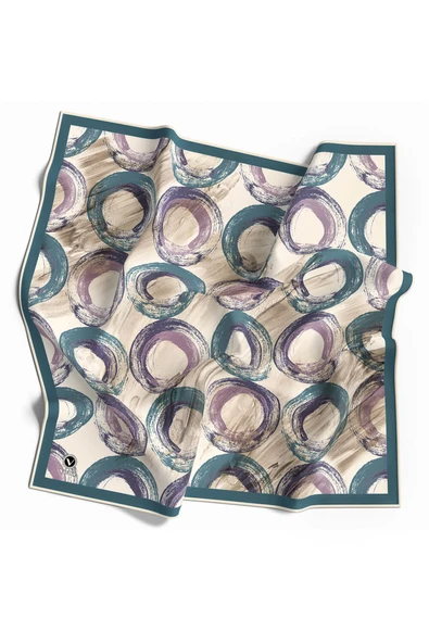 Twill Geometrik Fırça Darbesi Desenli Petrol Mavisi Renkli 90x90 Eşarp (İpek İçermez) Kenar Dikiş Şekli El Dikişli ürün görseli 1
