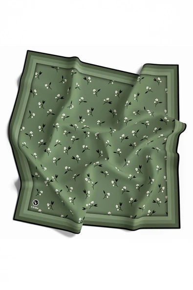 Rayon Çıtır Çiçek Desenli Mint Yeşili Renkli 90x90 Eşarp (İpek İçermez) Kenar Dikiş Şekli El Dikişli ürün görseli 1