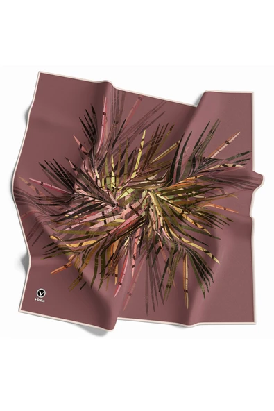 Twill Havai Fişek Desenli Gül Kurusu Renkli 90x90 Eşarp (İpek İçermez) Kenar Dikiş Şekli El Dikişli ürün görseli 1