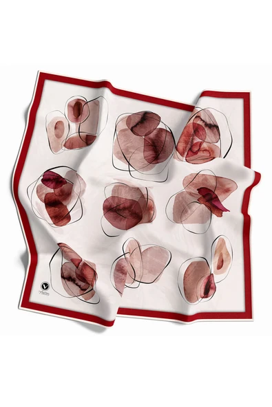 Twill Sulu Boya Geometrik Desenli Bordo Renkli 90x90 Eşarp (İpek İçermez) Kenar Dikiş Şekli El Dikişli ürün görseli 1