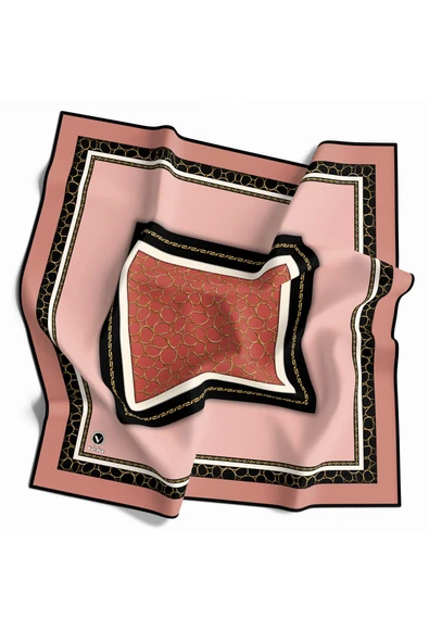 Twill Zincir Desenli Somon Renkli 90x90 Eşarp (İpek İçermez) Kenar Dikiş Şekli El Dikişli ürün görseli 1