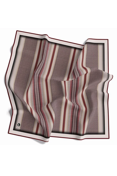 Twill Kazayaklı Şerit Desenli Bej Renkli 90x90 Eşarp (İpek İçermez) Kenar Dikiş Şekli El Dikişli ürün görseli 1