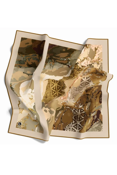 Twill Etnil ve Batik Desenli Hardal Renkli 90x90 Eşarp (İpek İçermez) Dikim Şekli : El Dikişi ürün görseli 1