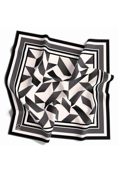 Twill Geometrik Desenli Füme Renkli 90x90 Eşarp (İpek İçermez) Kenar Dikiş Şekli El Dikişli ürün görseli 1