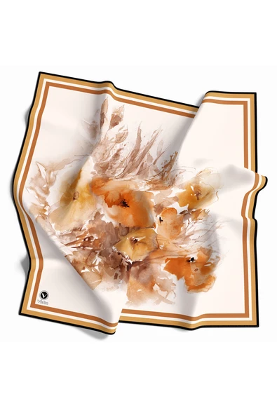 Rayon Zincir Desenli Taba Renkli 90x90 Eşarp (İpek İçermez) Kenar Dikiş Şekli El Dikişli ürün görseli 1