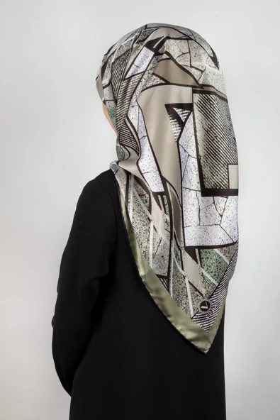 Twill Kazayağı Desenli Su Yeşili Renkli 90x90 Eşarp (İpek İçermez) Kenar Dikiş Şekli El Dikişli ürün görseli 1