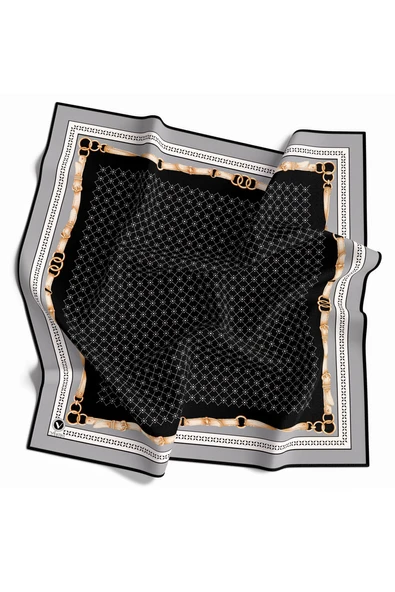 Twill Kemerli ve Çıtır Motifli Desenli Gri Renkli 90x90 Eşarp (İpek İçermez) Dikim Şekli : El Dikişi ürün görseli 1