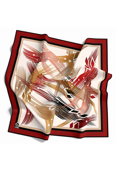 Twill Geometrik Desenli Bordo Renkli 90x90 Eşarp (İpek İçermez) Kenar Dikiş Şekli El Dikişli ürün görseli 1