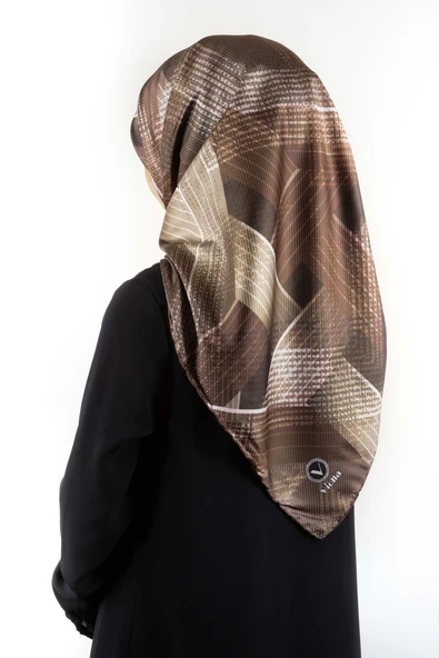 Twill Dokulu Geometrik Desenli Vizon Renkli 90x90 Eşarp (İpek İçermez) Kenar Dikiş Şekli El Dikişli ürün görseli 1
