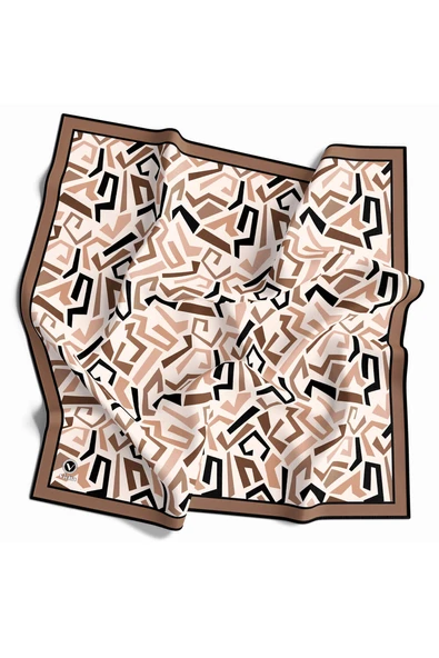 Twill Geometrik Desenli Bej Renkli 90x90 Eşarp (İpek İçermez) Kenar Dikiş Şekli El Dikişli ürün görseli 1