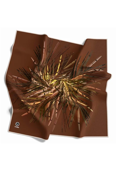 Twill Havai Fişek Desenli Taba Renkli 90x90 Eşarp (İpek İçermez) Kenar Dikiş Şekli El Dikişli ürün görseli 1