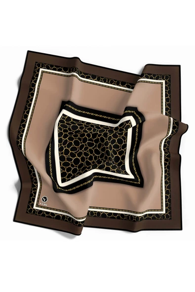Twill Zincir Desenli Vizon Renkli 90x90 Eşarp (İpek İçermez) Kenar Dikiş Şekli El Dikişli ürün görseli 1