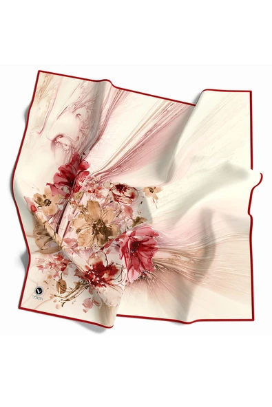 Twill Çiçek Desenli Bordo Renkli 90x90 Eşarp (İpek İçermez) Kenar Dikiş Şekli El Dikişli ürün görseli 1