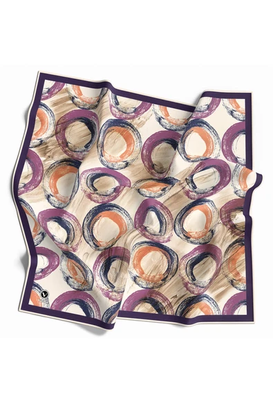 Twill Geometrik Fırça Darbesi Desenli Mor Renkli 90x90 Eşarp (İpek İçermez) Kenar Dikiş Şekli El Dikişli ürün görseli 1