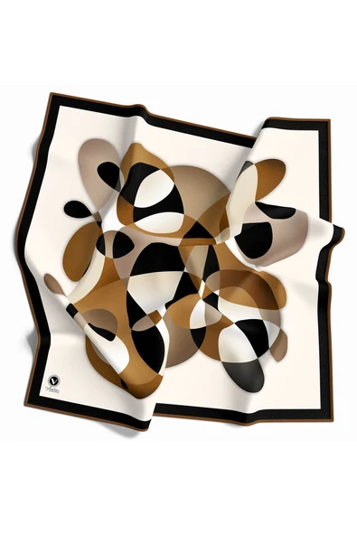 Twill Geometrik Desenli Taba Renkli 90x90 Eşarp (İpek İçermez) Kenar Dikiş Şekli El Dikişli ürün görseli 1