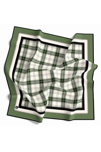 Twill Ekose Desenli Mint Yeşili Renkli 90x90 Eşarp (İpek İçermez) Kenar Dikiş Şekli El Dikişli ürün görseli 1