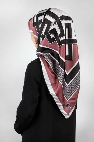 Twill Çizgili Sonsuzluk Düğümü Desenli Gül Kurusu Renkli 90x90 Eşarp (İpek İçermez) ürün görseli 1