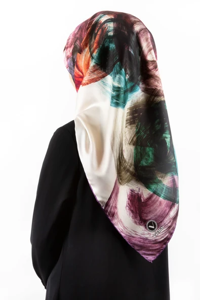 Twill Fırça Efektli Desenli Lila Renkli 90x90 Eşarp (İpek İçermez) Kenar Dikiş Şekli El Dikişli ürün görseli 1