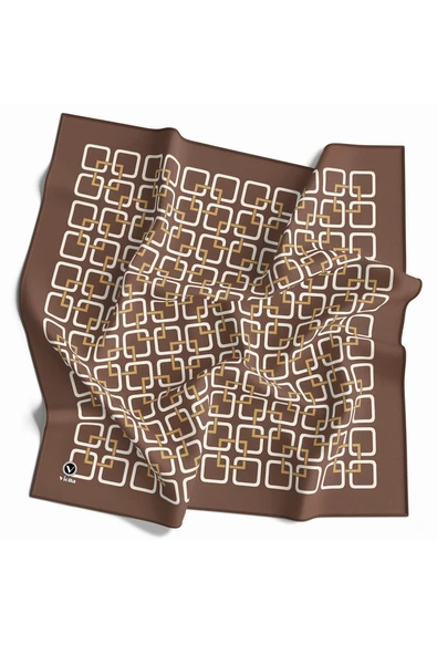 Twill Geometrik Desenli Bakır Renkli 90x90 Eşarp (İpek İçermez) Kenar Dikiş Şekli El Dikişli ürün görseli 1