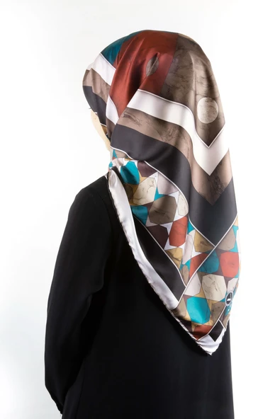 Twill Geometrik Mermer Desenli Siyah Renkli 90x90 Eşarp (İpek İçermez) Kenar Dikiş Şekli El Dikişli ürün görseli 1