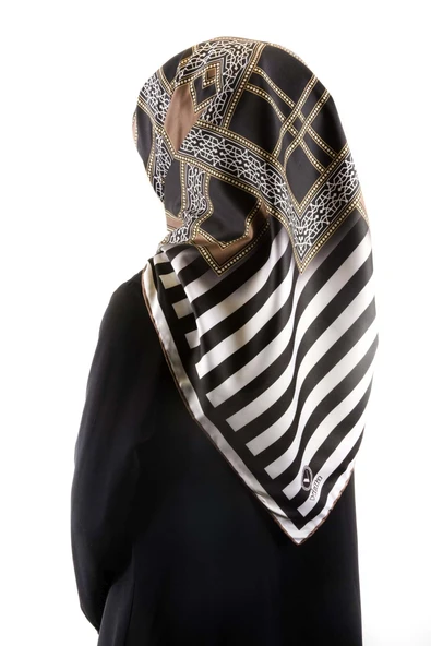 Twill Çizgili ve Kareli Desenli Vizon Renkli 90x90 Eşarp (İpek İçermez) Kenar Dikiş Şekli El Dikişli ürün görseli 1