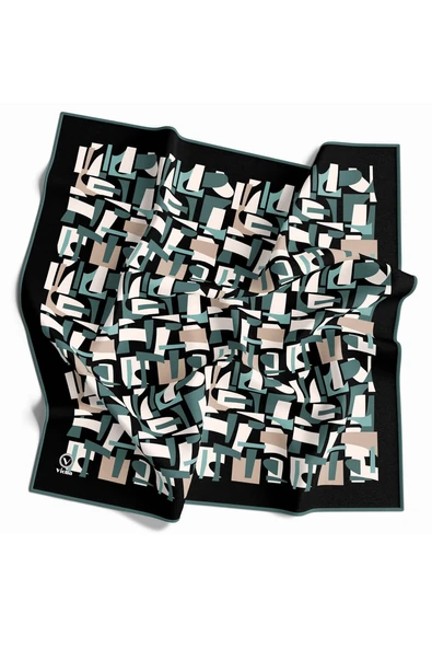Twill Geometrik Desenli Mint Yeşili - Bej Renkli 90x90 Eşarp (İpek İçermez) Dikim Şekli : El Dikişi ürün görseli 1